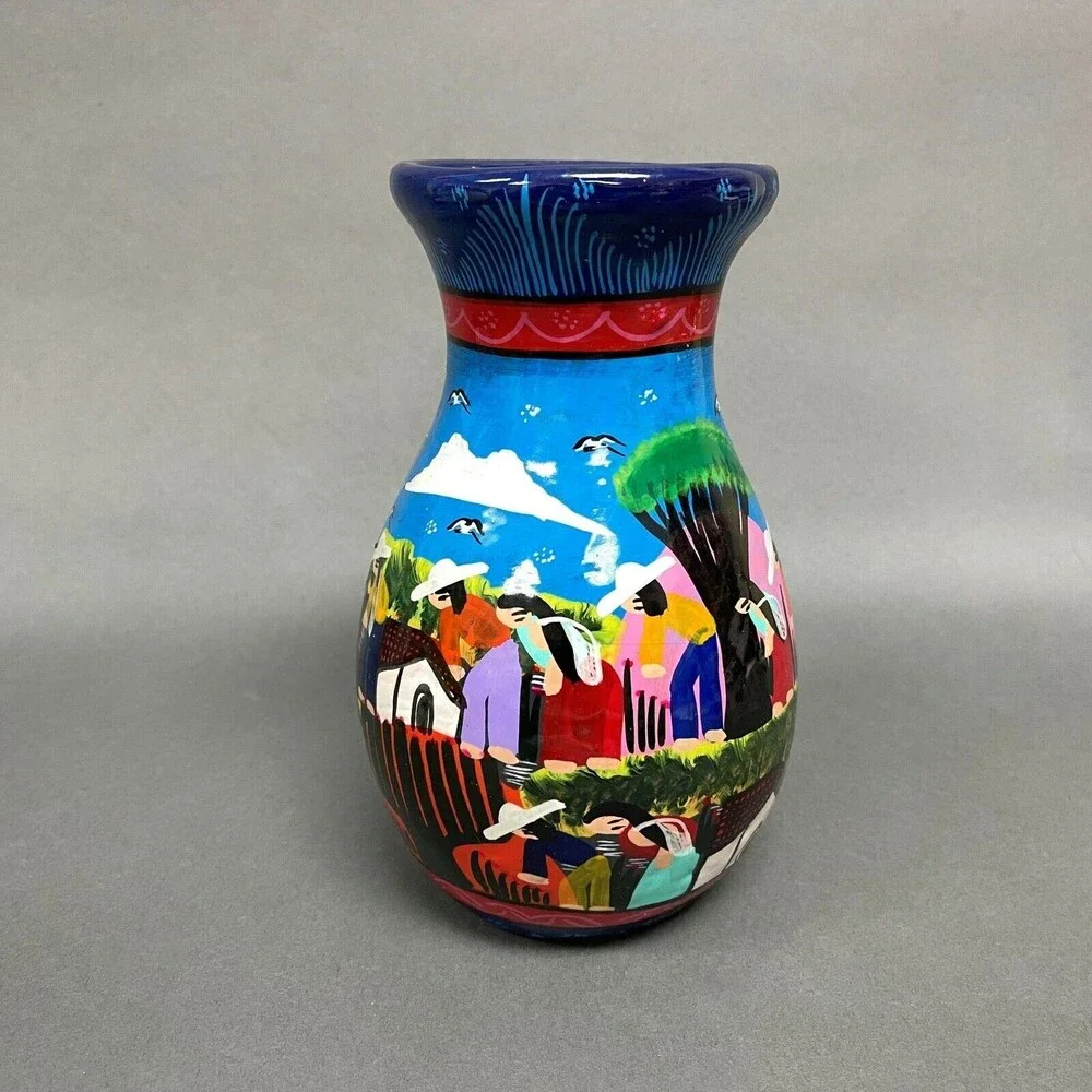 Colorful‎ Vase Mexico Pottery 7 1/2
